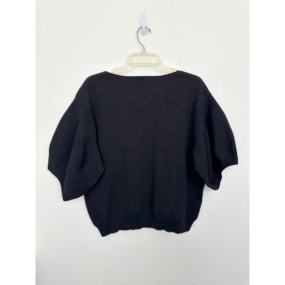 COS Puff Sleeve Half Sleeve Black Sweater Top Contemporary Minimal Women's Large - Picture 2 of 9